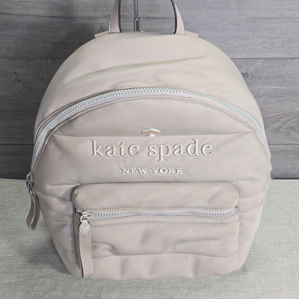 Kate Spade Ella Ksnyl Puffy Warm Beige Padded Nylon Backpack - Picture 2 of 10